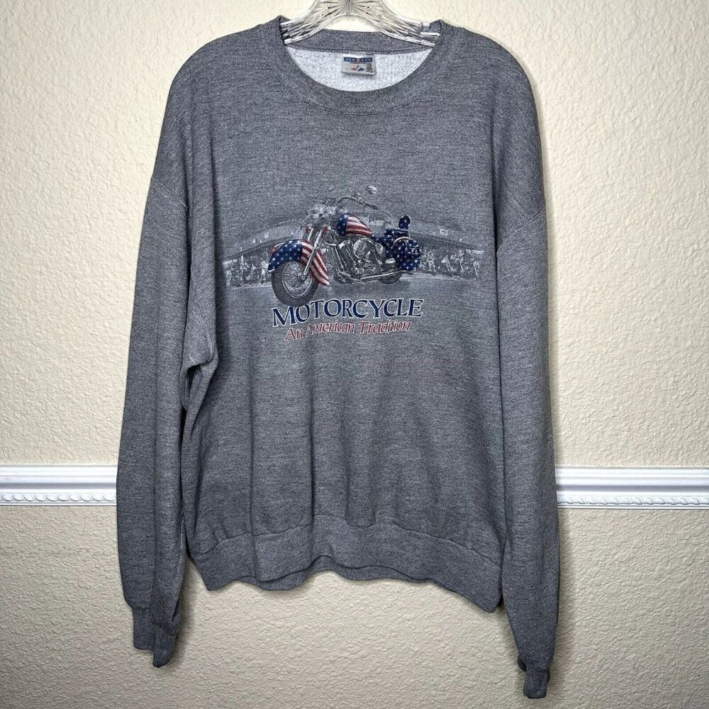 VTG Motorcycle Pullover Sweatshirt Pull Over SZ Large Grunge Crewneck Biker